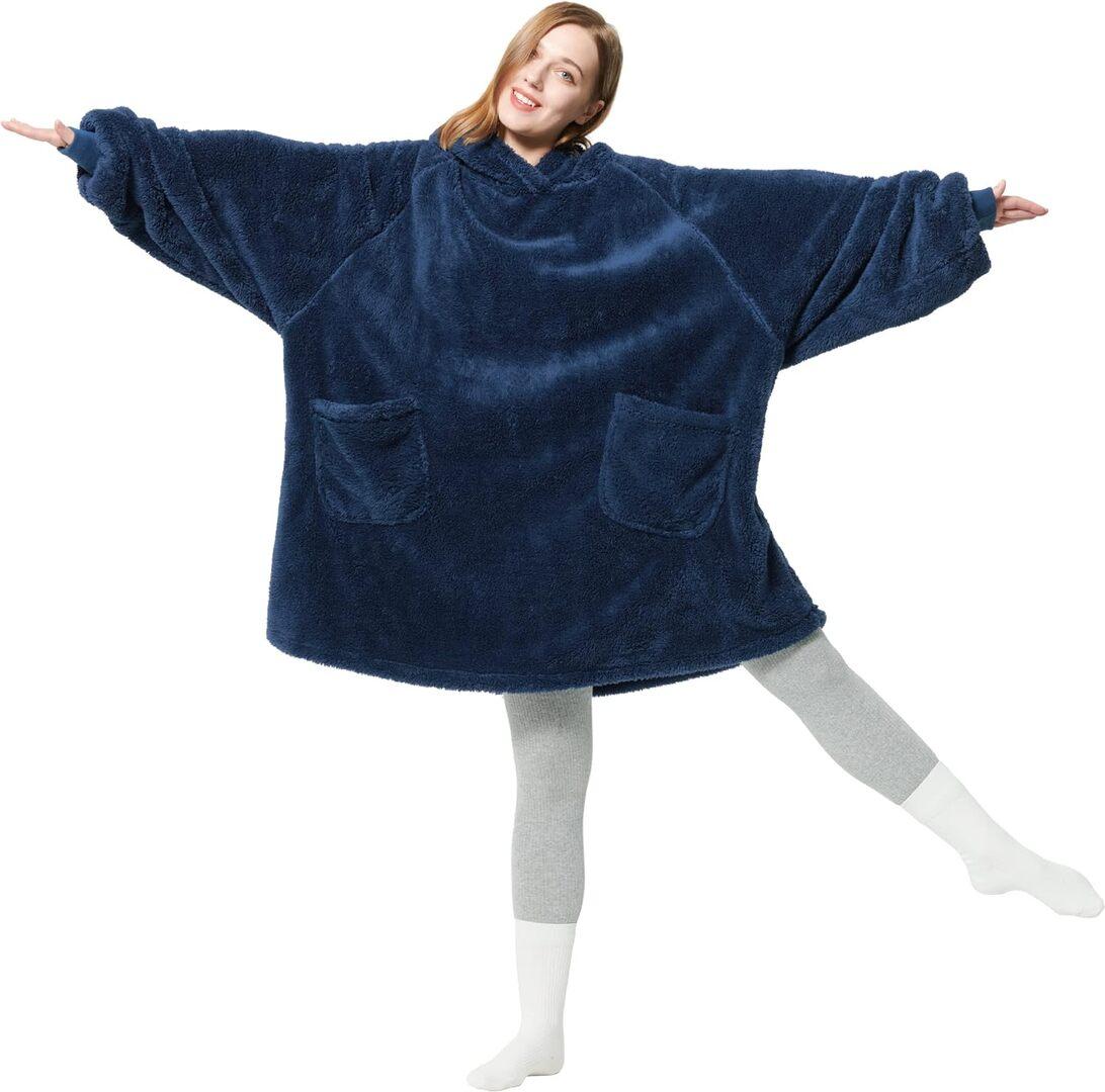 Hoodie Decke mit Ärmeln - Größe: Large - Farbe: Blau 1